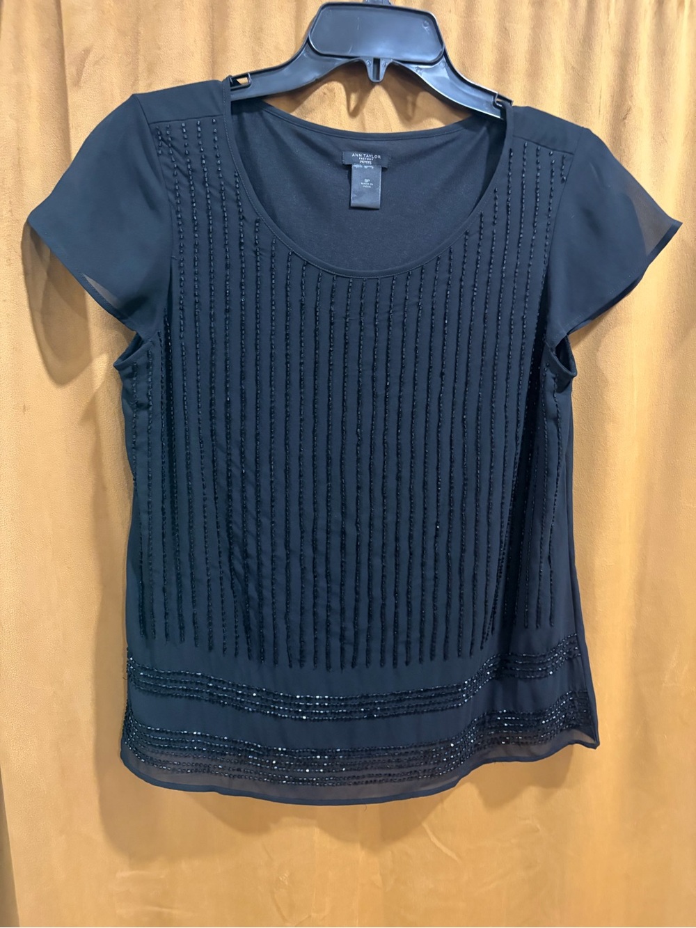 Ann Taylor factory beaded 100% polyester blouse with built in shell womens SP